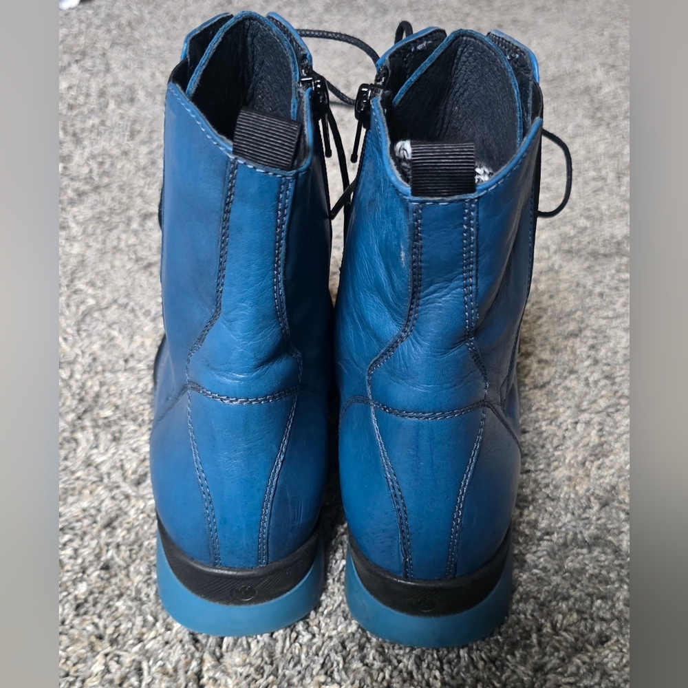 Wolky Akita WR Biker Boots with wavy sole, Womens Size 11  Petrol (Blue) Leather - Picture 7 of 11